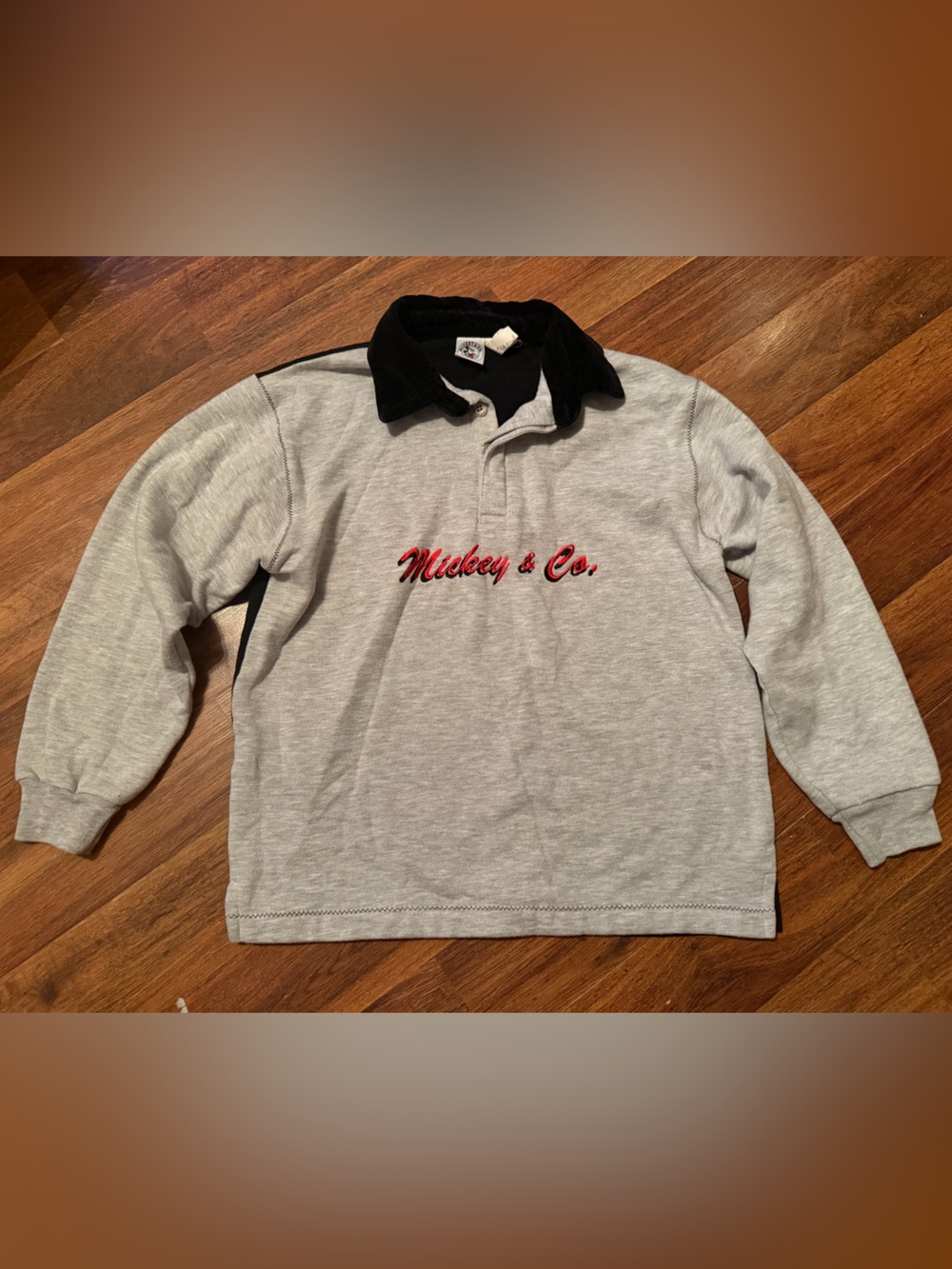 Vintage 1990s Mickey & Co. long-sleeve rugby pullover.